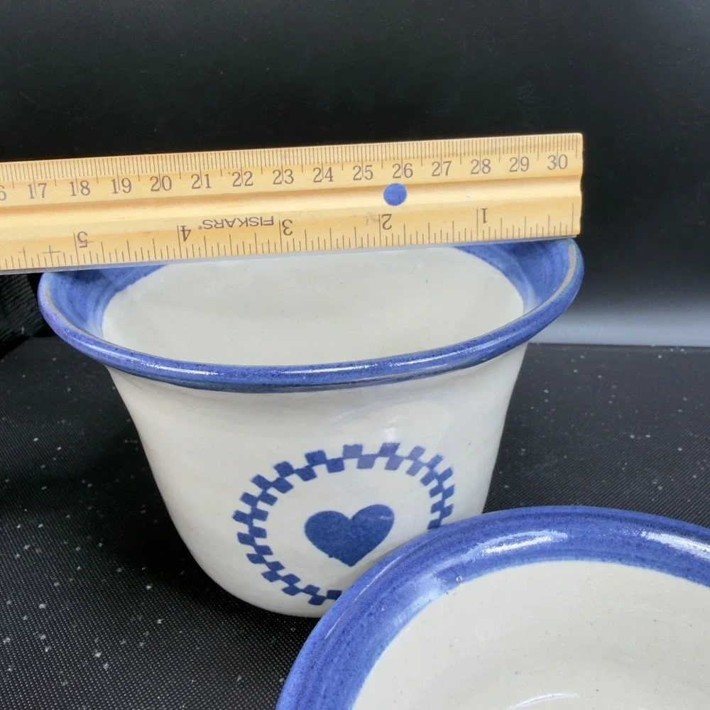 Brinker‎ Pots Dip Crock Set Blue Heart Stoneware Pottery Kansas City 2000s 2pc